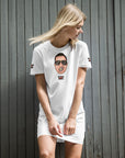 T-Shirt-Kleid aus organischer Baumwolle "Bibbs Face Stamp"